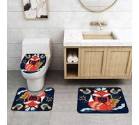 QRFASFZO Lot de 3 Tapis de Bain et Tapis de Bain Doux en Microfibre antidérapant,Absorbant l'eau,pour Douche,Baignoire et WC,Art Populaire scandinave avec Imitation de Renard en Bloc de Style nordiq