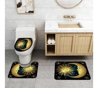 QRFASFZO Lot de 3 Tapis de Bain et Tapis de Bain Doux en Microfibre antidérapant,Absorbant l'eau,pour Douche,Baignoire et WC,Psychédélique, Lune et Soleil Sacrés dans Un Style Antique Mon