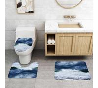 QRFASFZO Lot de 3 Tapis de Bain et Tapis de Bain Doux en Microfibre antidérapant,Absorbant l'eau,pour Douche,Baignoire et WC,Vague, Orage et éclairs sur la Plage. Ciel Nuageux. Ciel pluvieux. Marée