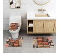 QRFASFZO Lot de 3 Tapis de Bain et Tapis de Bain Doux en Microfibre antidérapant,Absorbant l'eau,pour Douche,Baignoire et WC,Chroniques en Bois, Une Compilation de Divers Motifs de Texture complexes