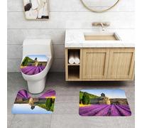 QRFASFZO Lot de 3 Tapis de Bain et Tapis de Bain Doux en Microfibre antidérapant,Absorbant l'eau,pour Douche,Baignoire et WC,Abbaye sereine au EU d'une mer de Lavande, Champs de Lavande Devant Un an