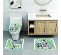 QRFASFZO Lot de 3 Tapis de Bain et Tapis de Bain Doux en Microfibre antidérapant,Absorbant l'eau,pour Douche,Baignoire et WC,Baleine, Jolie Baleine sur Un océan ondulé nageant vers Une île avec des