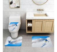 QRFASFZO Lot de 3 Tapis de Bain et Tapis de Bain Doux en Microfibre antidérapant,Absorbant l'eau,pour Douche,Baignoire et WC,skieurs skiant sur Les pentes de Montagne, athlètes perfectionnant Leur s