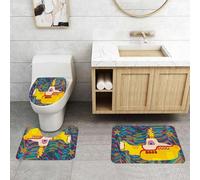 QRFASFZO Lot de 3 Tapis de Bain et Tapis de Bain Doux en Microfibre antidérapant,Absorbant l'eau,pour Douche,Baignoire et WC,Illustration du Groupe de Rock The Beatles Yellow Submarine