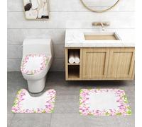 QRFASFZO Lot de 3 Tapis de Bain et Tapis de Bain Doux en Microfibre antidérapant,Absorbant l'eau,pour Douche,Baignoire et WC,Cadre de Fleurs Roses, Feuilles Vertes, Bordure Florale de délicates fleu