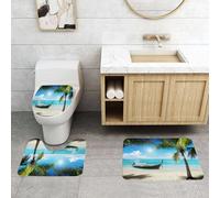 QRFASFZO Lot de 3 Tapis de Bain et Tapis de Bain Doux en Microfibre antidérapant,Absorbant l'eau,pour Douche,Baignoire et WC,Plage Tropicale, Un Bateau amarré sur la Plage immaculée entourée de Palm