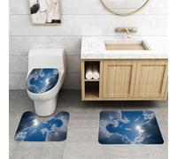 QRFASFZO Lot de 3 Tapis de Bain et Tapis de Bain Doux en Microfibre antidérapant,Absorbant l'eau,pour Douche,Baignoire et WC,Rayons de Soleil Nuages Lumière du Soleil derrière Les Nuages. Lumière du