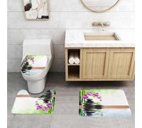 QRFASFZO Lot de 3 Tapis de Bain et Tapis de Bain Doux en Microfibre antidérapant,Absorbant l'eau,pour Douche,Baignoire et WC,avec des Pierres empilées, des orchidées et des Reflets, des Galets Noirs