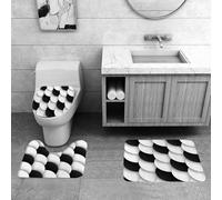 QRFASFZO Lot de 3 Tapis de Bain et Tapis de Bain Doux en Microfibre antidérapant,Absorbant l'eau,pour Douche,Baignoire et WC,Motif continu de Cercles Noirs et Blancs avec Ombres portées. Version Mat