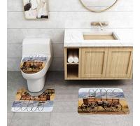 QRFASFZO Lot de 3 Tapis de Bain et Tapis de Bain Doux en Microfibre antidérapant,Absorbant l'eau,pour Douche,Baignoire et WC,Western, Photo de la Vieille charrette nostalgique de l'Ouest américain