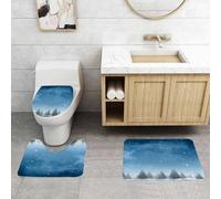 QRFASFZO Lot de 3 Tapis de Bain et Tapis de Bain Doux en Microfibre antidérapant,Absorbant l'eau,pour Douche,Baignoire et WC,avec Une forêt Bleue Froide de pins sur Un Espace enneigé pour la Saison