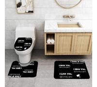 QRFASFZO Lot de 3 Tapis de Bain et Tapis de Bain Doux en Microfibre antidérapant,Absorbant l'eau,pour Douche,Baignoire et WC,Texte Blanc sur Fond Noir, « Je Pense à toi », « Tu me manques », « J'Ai