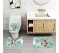 QRFASFZO Lot de 3 Tapis de Bain et Tapis de Bain Doux en Microfibre antidérapant,Absorbant l'eau,pour Douche,Baignoire et WC,Ensemble d'images de colibris, Un Colibri Vole avec Une Branche Fleurie I