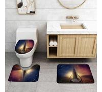QRFASFZO Lot de 3 Tapis de Bain et Tapis de Bain Doux en Microfibre antidérapant,Absorbant l'eau,pour Douche,Baignoire et WC,Surréaliste, Escalator jusqu'à l'espace Galaxie Ciel étoilé Ciel Planétai