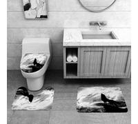QRFASFZO Lot de 3 Tapis de Bain et Tapis de Bain Doux en Microfibre antidérapant,Absorbant l'eau,pour Douche,Baignoire et WC,Silhouette d'animal Hurlant de Loup sur Une Falaise sous Un Ciel dramatiq