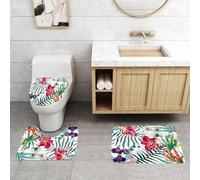 QRFASFZO Lot de 3 Tapis de Bain et Tapis de Bain Doux en Microfibre antidérapant,Absorbant l'eau,pour Douche,Baignoire et WC,Aquarelle Fleur, Fleurs d'orchidées Sauvages Tropicales avec Feuilles de