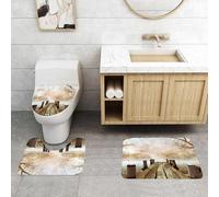 QRFASFZO Lot de 3 Tapis de Bain et Tapis de Bain Doux en Microfibre antidérapant,Absorbant l'eau,pour Douche,Baignoire et WC,Quai en Bois avec Feuilles et Branches d'arbres