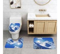 QRFASFZO Lot de 3 Tapis de Bain et Tapis de Bain Doux en Microfibre antidérapant,Absorbant l'eau,pour Douche,Baignoire et WC,Décorations d'hiver, Sommet de Montagne en Hiver ensoleillé