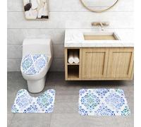 QRFASFZO Lot de 3 Tapis de Bain et Tapis de Bain Doux en Microfibre antidérapant,Absorbant l'eau,pour Douche,Baignoire et WC,Motifs Floraux Vintage à l'aquarelle Élément Traditionnel marocain 1