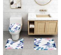 QRFASFZO Lot de 3 Tapis de Bain et Tapis de Bain Doux en Microfibre antidérapant,Absorbant l'eau,pour Douche,Baignoire et WC,Motif Aquarelle sans Couture avec Fleurs et Oiseaux. Illustration vectori
