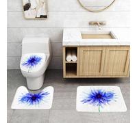 QRFASFZO Lot de 3 Tapis de Bain et Tapis de Bain Doux en Microfibre antidérapant,Absorbant l'eau,pour Douche,Baignoire et WC,Fleur Aquarelle, Un Seul Grand Bleuet délicat fané au Nord