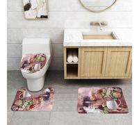 QRFASFZO Lot de 3 Tapis de Bain et Tapis de Bain Doux en Microfibre antidérapant,Absorbant l'eau,pour Douche,Baignoire et WC,Nature Morte à l'aquarelle avec des Fruits et Une Bouteille de vin