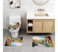 QRFASFZO Lot de 3 Tapis de Bain et Tapis de Bain Doux en Microfibre antidérapant,Absorbant l'eau,pour Douche,Baignoire et WC,Nature, lac idyllique avec la Cascade Qui descend des collines dans Le