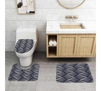 QRFASFZO Lot de 3 Tapis de Bain et Tapis de Bain Doux en Microfibre antidérapant,Absorbant l'eau,pour Douche,Baignoire et WC,Motif harmonieux avec des Vagues géométriques. Texture élégante et Infini