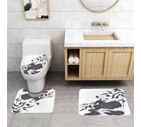 QRFASFZO Lot de 3 Tapis de Bain et Tapis de Bain Doux en Microfibre antidérapant,Absorbant l'eau,pour Douche,Baignoire et WC,Panda géant Assis au Zoo. Peinture Traditionnelle Chinoise. Image monochr