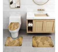 QRFASFZO Lot de 3 Tapis de Bain et Tapis de Bain Doux en Microfibre antidérapant,Absorbant l'eau,pour Douche,Baignoire et WC,Décor Wanderlust, Carte du Monde Antique en Couleur rétro avec Nosta Vint