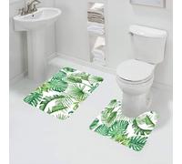 QRFASFZO Rururug Lot de 2 Tapis Salle de Bain,Feuilles Tropicales à l'aquarelle, Feuilles Tropicales Vertes luxuriantes dans,Tapis WC Contour et Tapis de Bain,Microfibre Tapis de Douche antidérapant