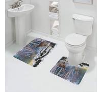 QRFASFZO Rururug Lot de 2 Tapis Salle de Bain,Souche de Bouleau enneigée de la forêt de Rennes,Tapis WC Contour et Tapis de Bain,Microfibre Tapis de Douche antidérapant