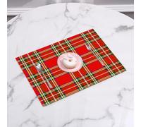 QRFASFZO Sets de Table Lavable, Lot de 6 Sets de Table Plastique PVC, Résistant à la Chaleur, Antidérapant,Goudron Abstrait à Carreaux Rouges inspiré de la Culture Occidentale européenne,45x30cm