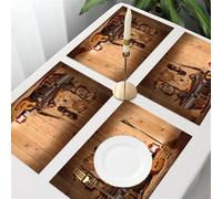QRFASFZO Sets de Table Lavable, Lot de 6 Sets de Table Plastique PVC, Résistant à la Chaleur, Antidérapant,Bottes de Style Guitare de Cow-Boy de Style Country américainSalon dortoir,45x30cm