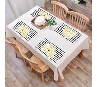 QRFASFZO Sets de Table Lavable, Lot de 6 Sets de Table Plastique PVC, Résistant à la Chaleur, Antidérapant,Lettres dorées élégantes sur Fond rayé Noir et Blanc - Vivre Aimer Rire,45x30cm