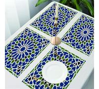 QRFASFZO Sets de Table Lavable, Lot de 6 Sets de Table Plastique PVC, Résistant à la Chaleur, Antidérapant,Arabe, Mandala Inspiré Arabesque Floral Figure Oriental Antique Décor Décoratif,45x30cm