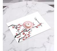 QRFASFZO Sets de Table Lavable, Lot de 6 Sets de Table Plastique PVC, Résistant à la Chaleur, Antidérapant,Sakura, Une Branche délicate avec des Fleurs Rouges audacieuses et des Branches Noir,45x30cm