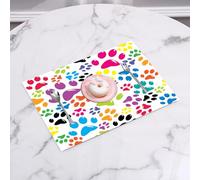 QRFASFZO Sets de Table Lavable, Lot de 6 Sets de Table Plastique PVC, Résistant à la Chaleur, Antidérapant,Motif de Patte Arc-en-Ciel, Motifs répétitifs de diverses Empreintes de Pattes Color,45x30cm