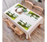 QRFASFZO Sets de Table Lavable, Lot de 6 Sets de Table Plastique PVC, Résistant à la Chaleur, Antidérapant,Paysage, Pont et Vieux Bateau au Bord de la rivière, Peinture vieillie, Style Ville,45x30cm