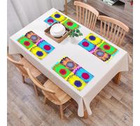 QRFASFZO Sets de Table Lavable, Lot de 6 Sets de Table Plastique PVC, Résistant à la Chaleur, Antidérapant,Art Moderne inspiré du Pop Art, coloré, Kitsch, Marguerite, Bordure Dure, Western,45x30cm