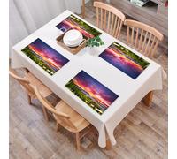 QRFASFZO Sets de Table Lavable, Lot de 6 Sets de Table Plastique PVC, Résistant à la Chaleur, Antidérapant,Paysage, Horizon coloré avec Nuages dans la forêt, lac, rivière, Paysage de Montagne,45x30cm
