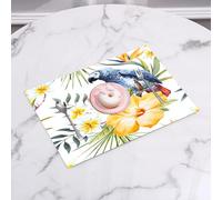 QRFASFZO Sets de Table Lavable, Lot de 6 Sets de Table Plastique PVC, Résistant à la Chaleur, Antidérapant,Aquarelle Motif Tropical Fleur d'hibiscus Jaune Plumeria Blanc Perroquet Gris Jaco p,45x30cm