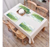 QRFASFZO Sets de Table Lavable, Lot de 6 Sets de Table Plastique PVC, Résistant à la Chaleur, Antidérapant,Paysage impressionniste, Champs Vert émeraude et Nuages fantaisistes, Peinture techn,45x30cm