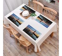 QRFASFZO Sets de Table Lavable, Lot de 6 Sets de Table Plastique PVC, Résistant à la Chaleur, Antidérapant,Phare au crépuscule, Un Phare rayé Scintillant comme Un lac sous Un lac au crépuscul,45x30cm