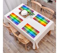 QRFASFZO Sets de Table Lavable, Lot de 6 Sets de Table Plastique PVC, Résistant à la Chaleur, Antidérapant,Art de Grille, Motif Dynamique d'arc-en-Ciel coloré superposé se croisant des rectan,45x30cm