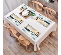 QRFASFZO Sets de Table Lavable, Lot de 6 Sets de Table Plastique PVC, Résistant à la Chaleur, Antidérapant,Phare, mer agitée, Peinture à l'huile éclaboussant la Lune et Le,45x30cm