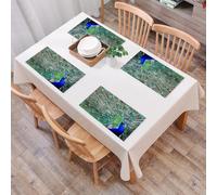 QRFASFZO Sets de Table Lavable, Lot de 6 Sets de Table Plastique PVC, Résistant à la Chaleur, Antidérapant,Le Paon mâle Affiche Les Belles Couleurs de Ses Plumes Vertes et Bat Park Breton,45x30cm