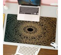 QRFASFZO Tapis de Souris Gaming - 30x80 cm - Tapis de Souris Esports - Ne Glisse jamais - Couverture complète du Bureau - Mandala doré, Symbole rituel kaléidoscopique, Univers décoratif, équilibre, f