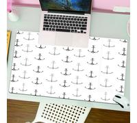 QRFASFZO Tapis de Souris Gaming - 30x80 cm - Tapis de Souris Esports - Ne Glisse jamais - Couverture complète du Bureau - des Silhouettes d'ancres Noires Uniformes sont disposées dans la Grille, symb