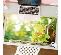 QRFASFZO Tapis de Souris Gaming - 30x80 cm - Tapis de Souris Esports - Ne Glisse jamais - Couverture complète du Bureau - Vin, Bouteille de vin Blanc, Verre, Jeune Vigne et grappe de Raisin en Vert